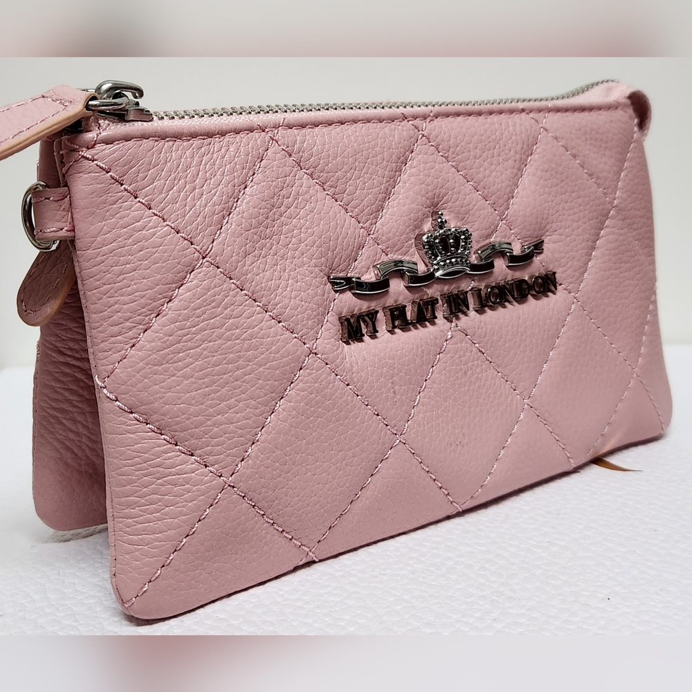MY FLAT IN LONDON Westminster Pink Diamond  Quilted Leather Wristlet/Clutch NWOT